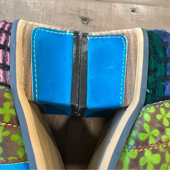 Socofy Women's Splicing Bohemia Leather Knit Block Heel Ankle Boots Blue US 6.5 - Picture 10 of 12